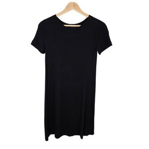 Theory Tshirt Dress Womens Small Black Short Sleeve Crew Neck Lightweight Casual